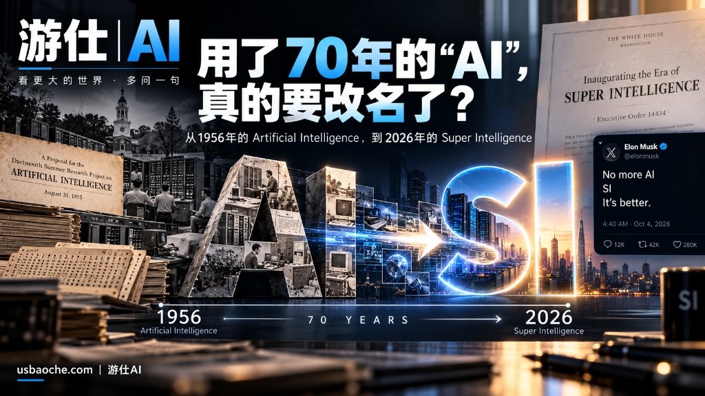 用了70年的“AI”，真的要改名了？ 从1956年的 Artificial Intelligence，到2026年的 Super Intelligence 封面配图